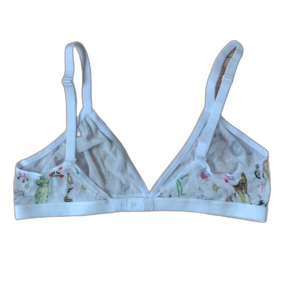 Parade White Summer Doodle Print Silky Mesh Triangle Bralette Size Large - Picture 2 of 12